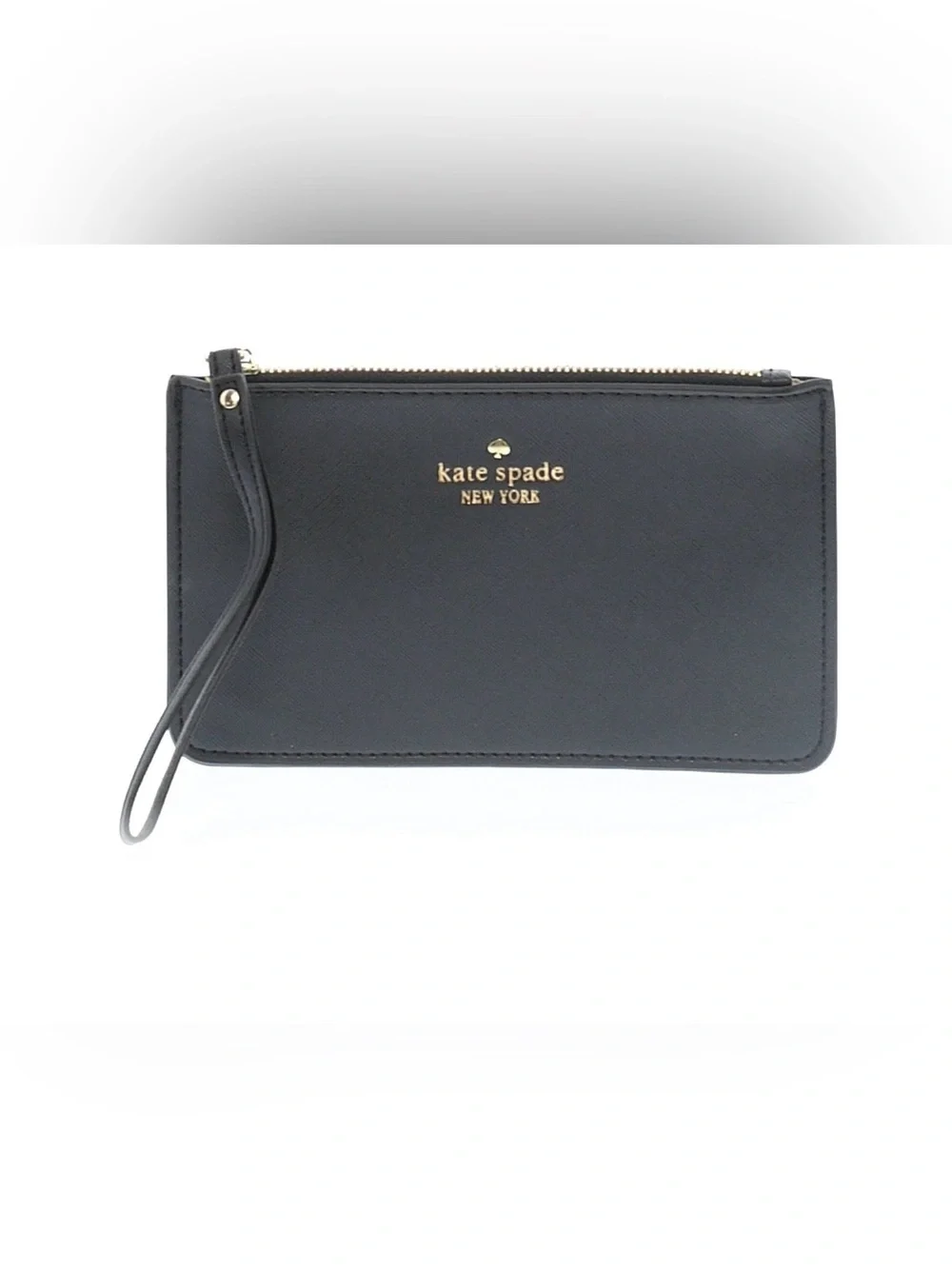 kate spade Black Leather Wristlet Clutch with Gold Logo. NWOT-EUC